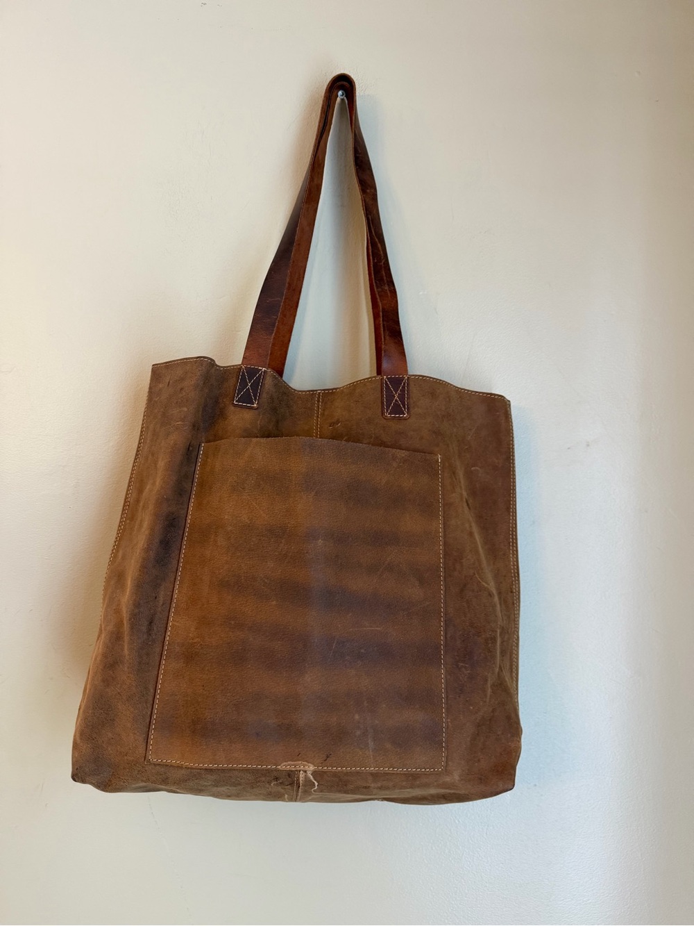Leather Double Handle Medium Tote Bag Made in India Basic Classic Shopping